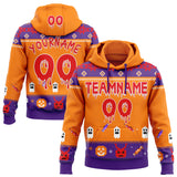 Custom  Bay Orange Fire Red Purple-White Halloween Digital Spooky Candy Pullover Sweatshirt Hoodie