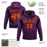 Custom  Purple Orange-Black Halloween Abstract Pixel Bat Pullover Sweatshirt Hoodie