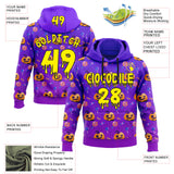 Custom  Purple Light Yellow-Black Halloween Spooky Pumpkin Head & Candy Pullover Sweatshirt Hoodie