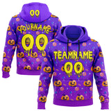 Custom  Purple Light Yellow-Black Halloween Spooky Pumpkin Head & Candy Pullover Sweatshirt Hoodie