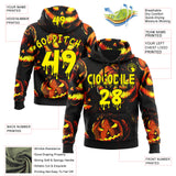 Custom  Black-Light Yellow Halloween Pumpkin Head Pullover Sweatshirt Hoodie