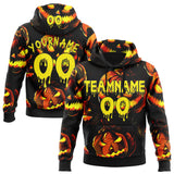 Custom  Black-Light Yellow Halloween Pumpkin Head Pullover Sweatshirt Hoodie