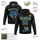 Custom  Black Thunder Blue-Neon Yellow Halloween Grave Pullover Sweatshirt Hoodie