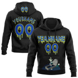 Custom  Black Thunder Blue-Neon Yellow Halloween Grave Pullover Sweatshirt Hoodie