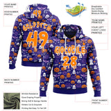 Custom  Dark Purple Bay Orange-White Halloween Pumpkin Head & Ghost Pullover Sweatshirt Hoodie