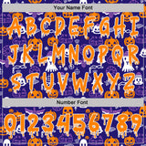 Custom  Dark Purple Bay Orange-White Halloween Pumpkin Head & Ghost Pullover Sweatshirt Hoodie
