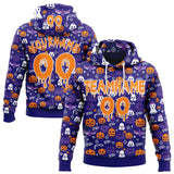Custom  Dark Purple Bay Orange-White Halloween Pumpkin Head & Ghost Pullover Sweatshirt Hoodie
