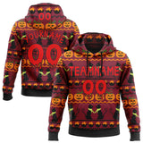 Custom  Crimson Fire Red Black-Red Halloween Pumpkin Head & Black Cat Pullover Sweatshirt Hoodie