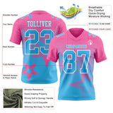 Custom Pink Sky Blue-White Authentic Gradient Style Twinkle Star Football Jersey