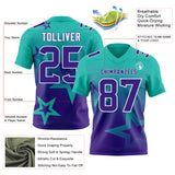 Custom Aqua Purple-White Authentic Gradient Style Twinkle Star Football Jersey
