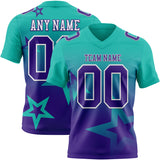 Custom Aqua Purple-White Authentic Gradient Style Twinkle Star Football Jersey