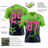 Custom Neon Green Pink-Navy Authentic Gradient Style Twinkle Star Football Jersey