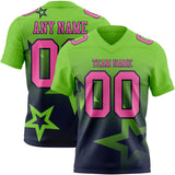 Custom Neon Green Pink-Navy Authentic Gradient Style Twinkle Star Football Jersey