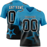 Custom Panther Blue Black-White Authentic Gradient Style Twinkle Star Football Jersey