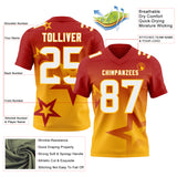 Custom Red White-Gold Authentic Gradient Style Twinkle Star Football Jersey