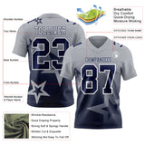 Custom Gray Navy-White Authentic Gradient Style Twinkle Star Football Jersey