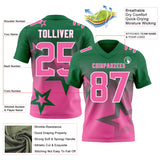 Custom Kelly Green Pink-White Authentic Gradient Style Twinkle Star Football Jersey