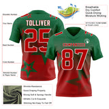 Custom Kelly Green Red-White Authentic Gradient Style Twinkle Star Football Jersey