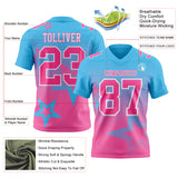Custom Sky Blue Pink-White Authentic Gradient Style Twinkle Star Football Jersey