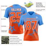 Custom Powder Blue Orange-White Authentic Gradient Style Twinkle Star Football Jersey