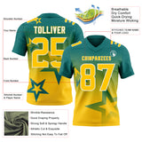 Custom Teal Yellow-White Authentic Gradient Style Twinkle Star Football Jersey