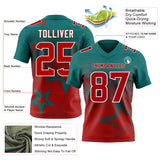 Custom Teal Red-White Authentic Gradient Style Twinkle Star Football Jersey