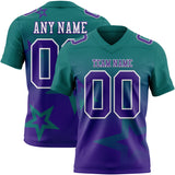 Custom Teal Purple-White Authentic Gradient Style Twinkle Star Football Jersey