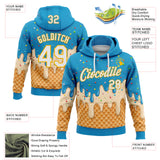 Custom Stitched Sky Blue White-Gold Ice Cream Waffle Foodie Dessert Pullover Sweatshirt Hoodie