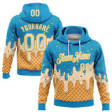 Custom Stitched Sky Blue White-Gold Ice Cream Waffle Foodie Dessert Pullover Sweatshirt Hoodie