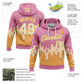 Custom Stitched Light Pink White-Gold Ice Cream Waffle Foodie Dessert Pullover Sweatshirt Hoodie