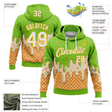 Custom Stitched Neon Green White-Gold Ice Cream Waffle Foodie Dessert Pullover Sweatshirt Hoodie