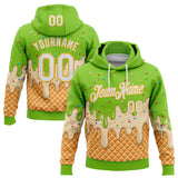 Custom Stitched Neon Green White-Gold Ice Cream Waffle Foodie Dessert Pullover Sweatshirt Hoodie