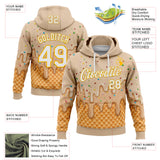 Custom Stitched Cream White-Gold Ice Cream Waffle Foodie Dessert Pullover Sweatshirt Hoodie