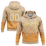 Custom Stitched Cream White-Gold Ice Cream Waffle Foodie Dessert Pullover Sweatshirt Hoodie