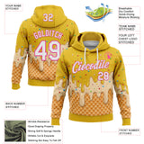 Custom Stitched Yellow White-Pink Ice Cream Waffle Foodie Dessert Pullover Sweatshirt Hoodie