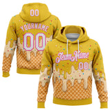 Custom Stitched Yellow White-Pink Ice Cream Waffle Foodie Dessert Pullover Sweatshirt Hoodie