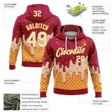 Custom Stitched Maroon White-Gold Ice Cream Waffle Foodie Dessert Pullover Sweatshirt Hoodie