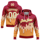 Custom Stitched Maroon White-Gold Ice Cream Waffle Foodie Dessert Pullover Sweatshirt Hoodie