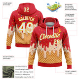 Custom Stitched Fire Red White-Gold Ice Cream Waffle Foodie Dessert Pullover Sweatshirt Hoodie