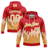 Custom Stitched Fire Red White-Gold Ice Cream Waffle Foodie Dessert Pullover Sweatshirt Hoodie