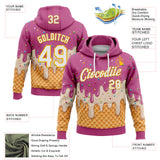 Custom Stitched Deep Pink White-Gold Ice Cream Waffle Foodie Dessert Pullover Sweatshirt Hoodie