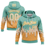 Custom Stitched Ice Blue White-Gold Ice Cream Waffle Foodie Dessert Pullover Sweatshirt Hoodie