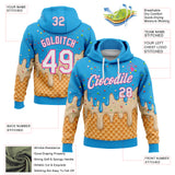Custom Stitched Sky Blue White-Pink Ice Cream Waffle Foodie Dessert Pullover Sweatshirt Hoodie