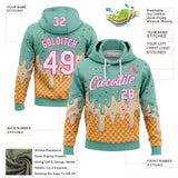 Custom Stitched Ice Blue White-Pink Ice Cream Waffle Foodie Dessert Pullover Sweatshirt Hoodie