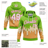 Custom Stitched Neon Green White-Pink Ice Cream Waffle Foodie Dessert Pullover Sweatshirt Hoodie