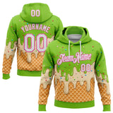 Custom Stitched Neon Green White-Pink Ice Cream Waffle Foodie Dessert Pullover Sweatshirt Hoodie