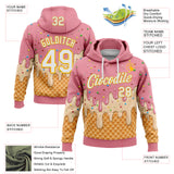 Custom Stitched Medium Pink White-Gold Ice Cream Waffle Foodie Dessert Pullover Sweatshirt Hoodie