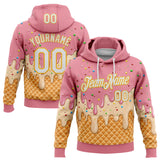 Custom Stitched Medium Pink White-Gold Ice Cream Waffle Foodie Dessert Pullover Sweatshirt Hoodie
