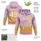 Custom Stitched Light Pink White-Gold Ice Cream Waffle Foodie Dessert Pullover Sweatshirt Hoodie