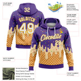 Custom Stitched Purple White-Gold Ice Cream Waffle Foodie Dessert Pullover Sweatshirt Hoodie